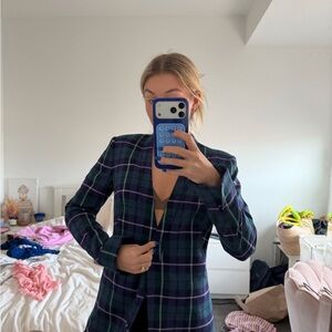 SFW Plaid Longline Blazer Jacket - Green & Purple